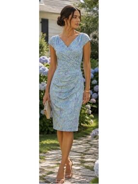 Max Mara Midi Dress Size 6 Blue Purple Paisley Wrap Style Chic Luxury